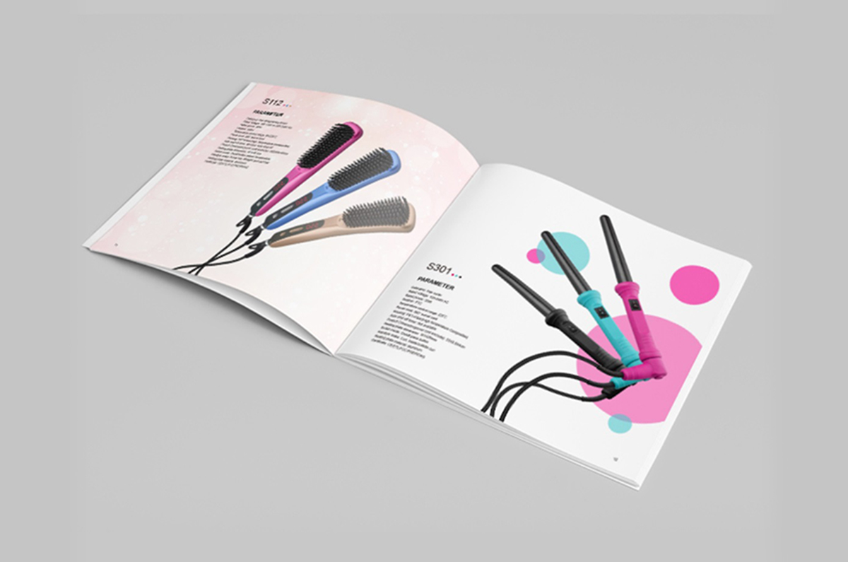美發(fā)梳產品畫冊設計，直發(fā)梳畫冊策劃，卷發(fā)棒畫冊設計公司